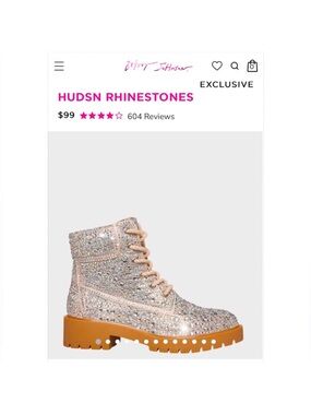 Betsey Johnson HUDSN Rhinestones  Glitter Combat Boot 8.5